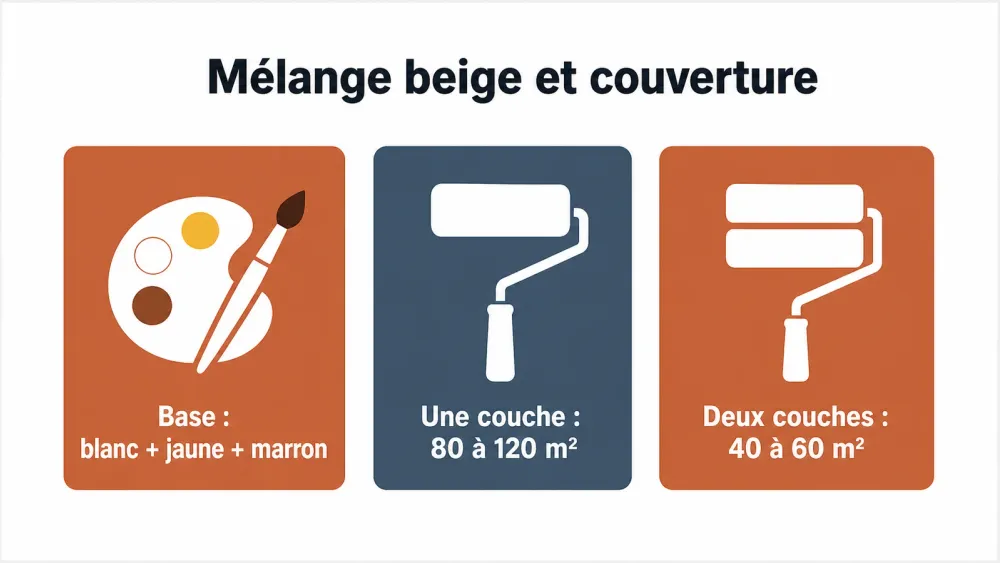 Infographie présentant la couverture d'un pot de 10 litres de peinture sur 80 à 120 m² par couche et 40 à 60 m² avec deux couches.