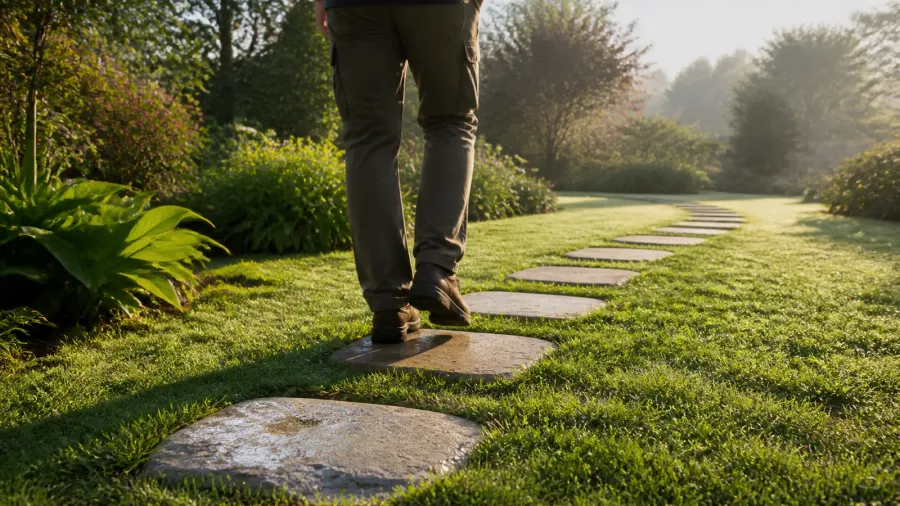 Allée de jardin en pas japonais espacés pour une marche naturelle