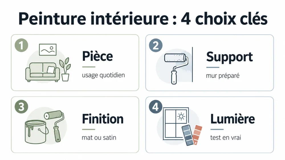 Infographie des quatre choix clés pour une peinture intérieure réussie