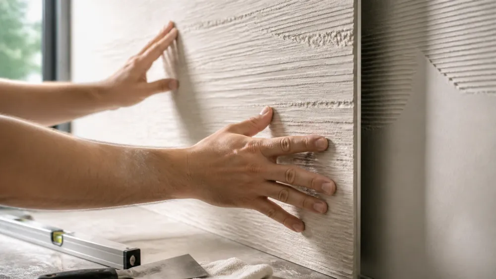 Pose d’un revêtement mural texturé sur un mur intérieur préparé